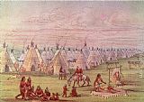 George Catlin Canvas Paintings - Comanchee Village